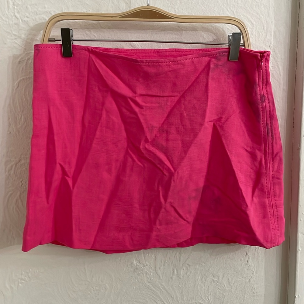 ZARA Women's Mini Linen Skirt Size L In Pink